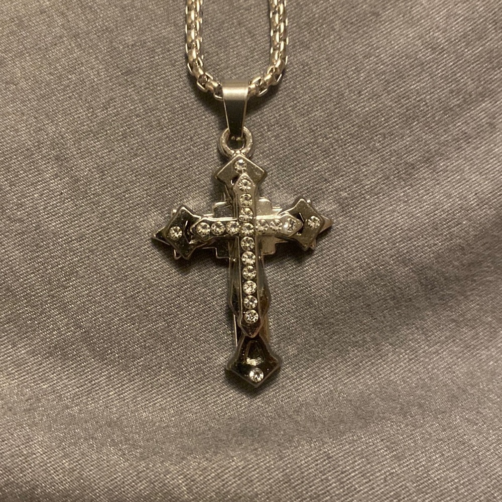 Rhinestones décor cross necklace stainless steel matching necklace